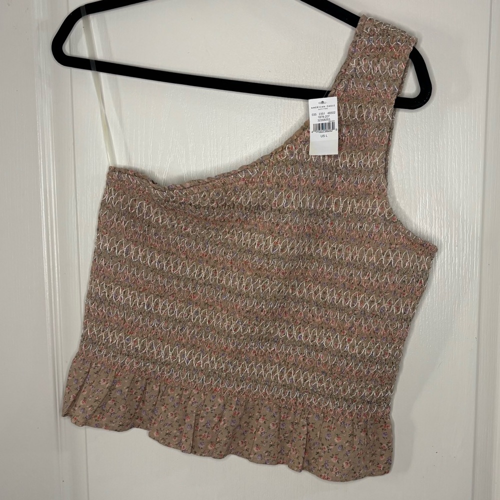 American Eagle Outfitters Textured One-Shoulder Crop Top - Beige